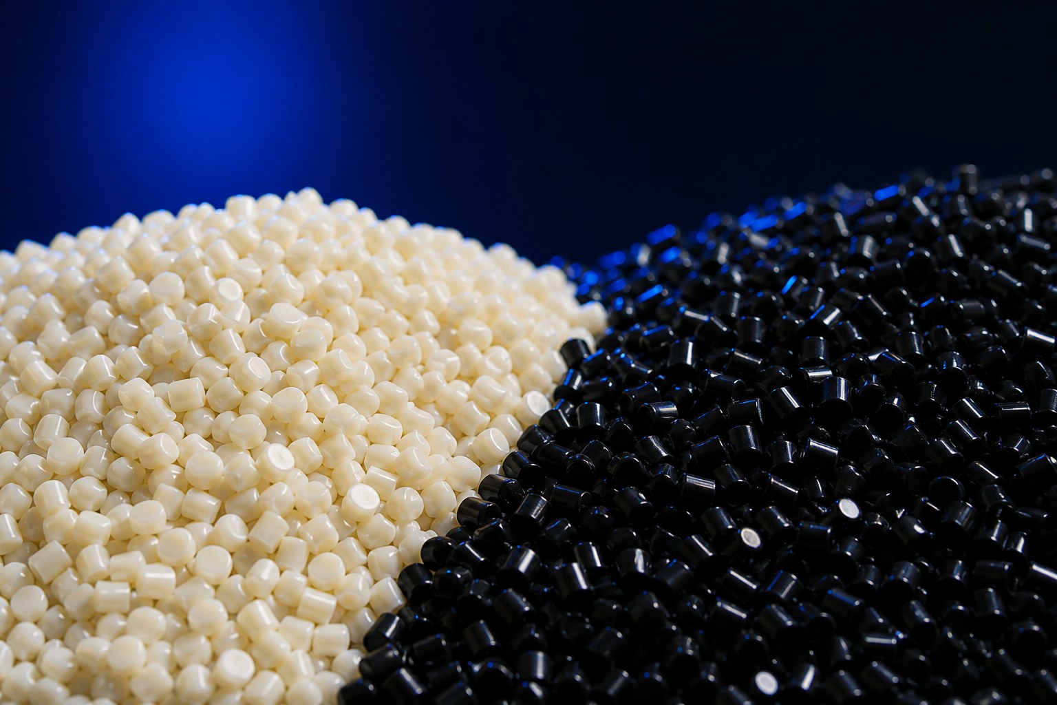 Natural ivory and black ABS plastic granules