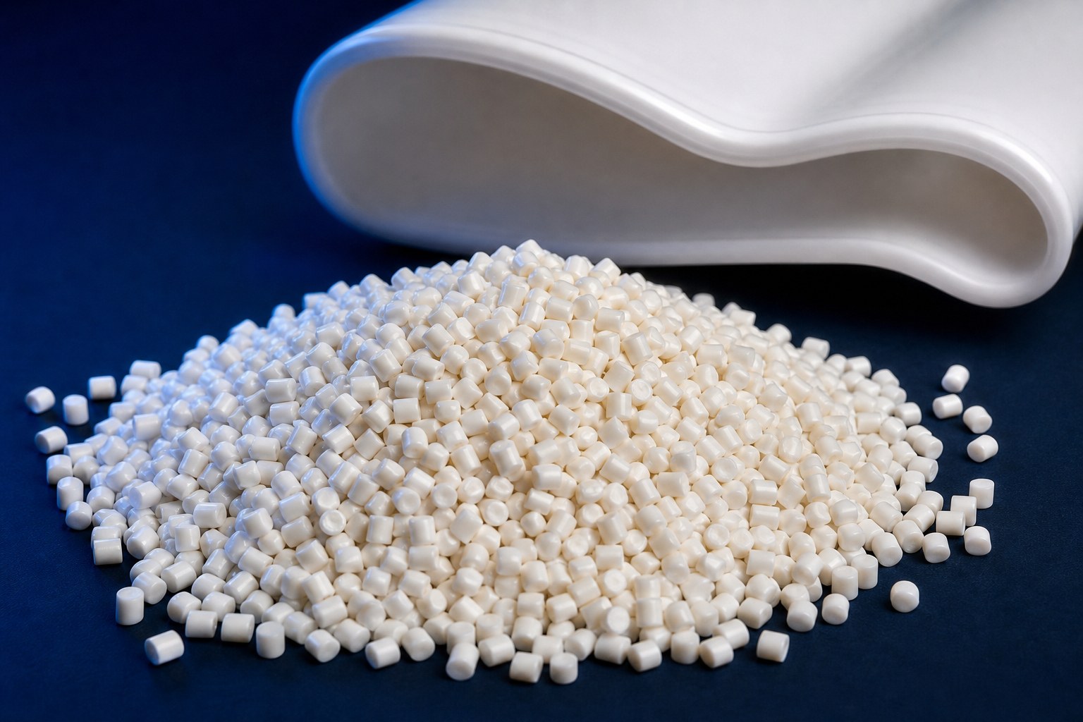 Warm white HIPS granules with thermoformed sheet material