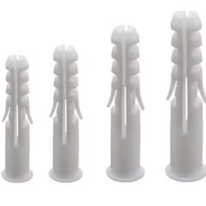 High-strength plastic rawl plugs for construction and electrical installations.