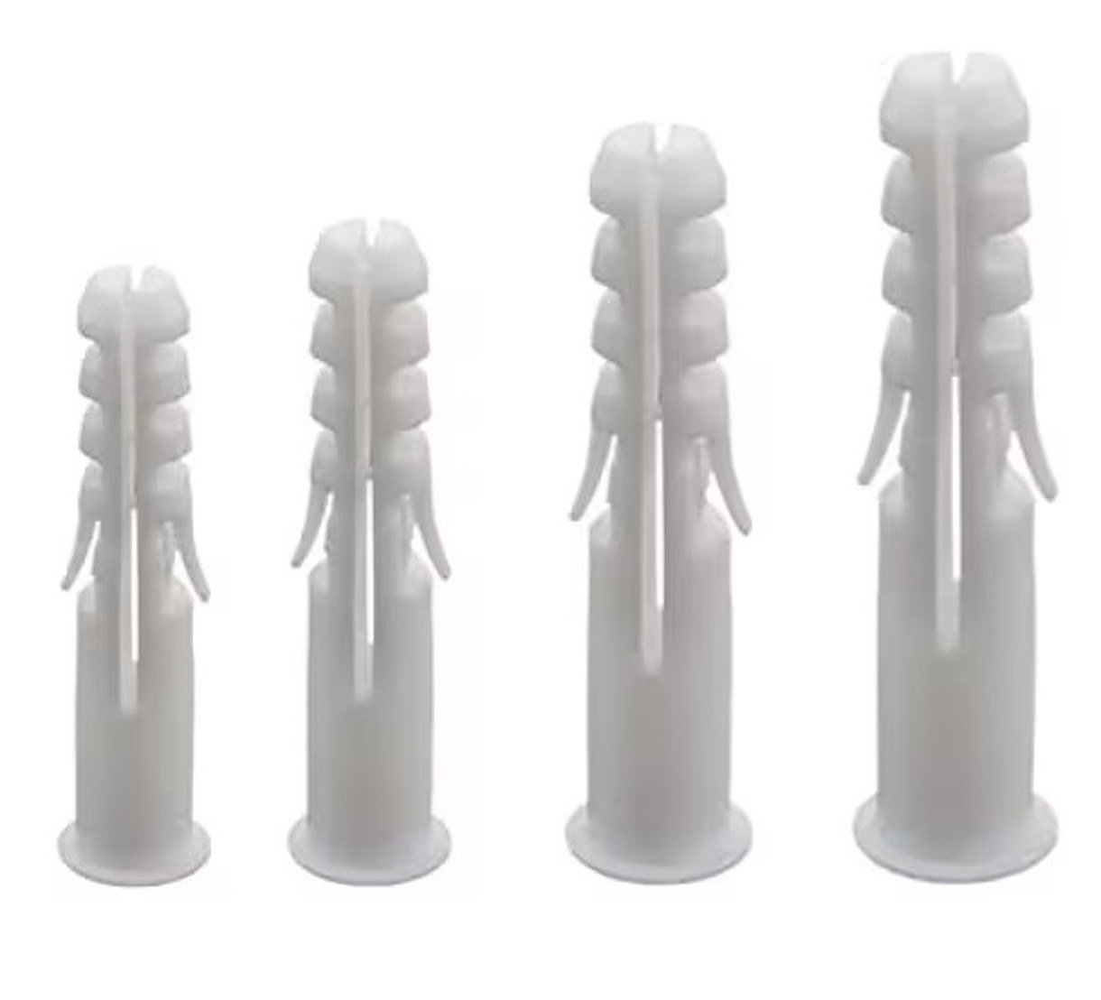 High-strength plastic rawl plugs for construction and electrical installations.